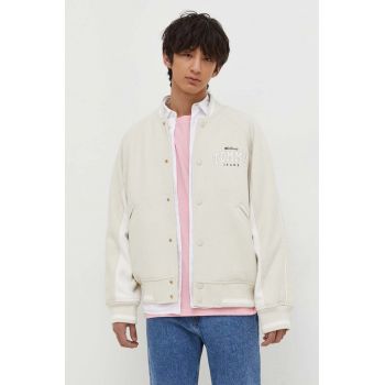 Tommy Jeans jachetă bomber din amestec de lână culoarea bej, de tranziție DM0DM17884