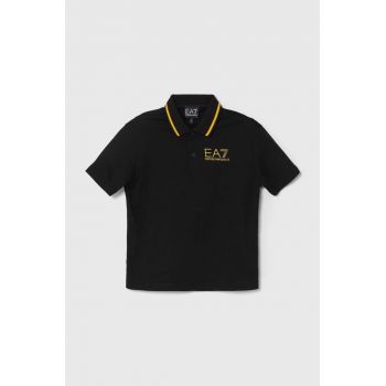 EA7 Emporio Armani tricouri polo din bumbac pentru copii culoarea negru, neted ieftin