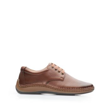 Pantofi casual bărbați din piele naturală,Leofex - 594 Cognac Box Presat de firma original