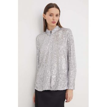 Abercrombie & Fitch camasa femei, culoarea argintiu, cu guler clasic, regular ieftina