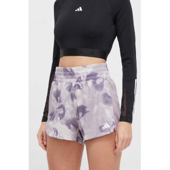 adidas Performance pantaloni scurți de antrenament Pacer culoarea violet, cu model, high waist IQ2631 ieftini