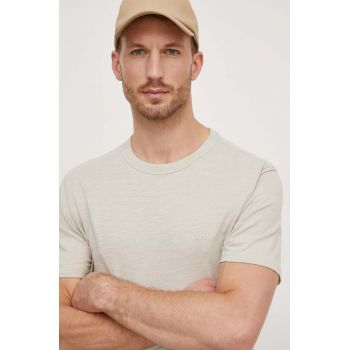 BOSS Orange tricou din bumbac barbati, culoarea bej, neted, 50508243
