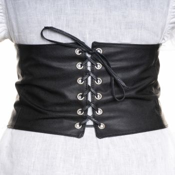 Centura corset lata din piele ecologica cu siret si capse argintii, elastic lat la spate ieftina