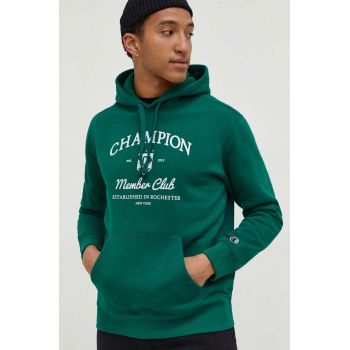 Champion bluza barbati, culoarea verde, cu glugă, cu imprimeu de firma original