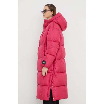 HUGO geaca femei, culoarea roz, de iarna, oversize de firma originala