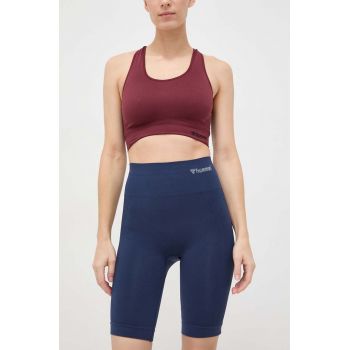 Hummel pantaloni scurți de antrenament Tif culoarea albastru marin, neted, high waist