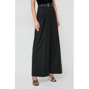 Ivy Oak pantaloni din lana culoarea negru, lat, high waist