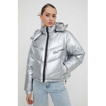 Karl Lagerfeld Jeans geaca femei, culoarea argintiu, de iarna