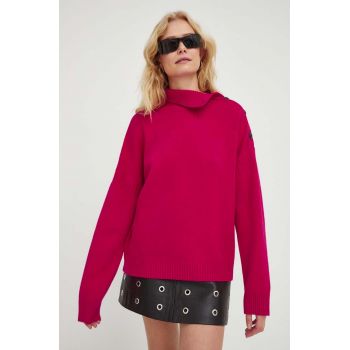 The Kooples pulover de lână femei, culoarea roz, pe gât de firma original