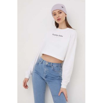 Tommy Jeans bluză femei, culoarea alb, cu imprimeu DW0DW17332 de firma original