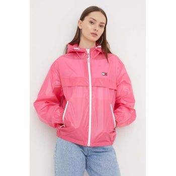 Tommy Jeans geaca femei, culoarea roz, de tranzitie