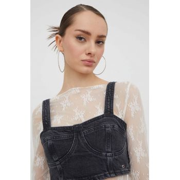 Tommy Jeans top din denim culoarea negru DW0DW17699 ieftin