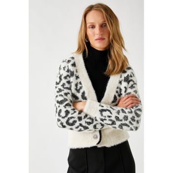 Cardigan cu nasturi si animal print la reducere