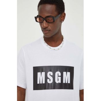 MSGM tricou din bumbac barbati, culoarea alb, cu imprimeu