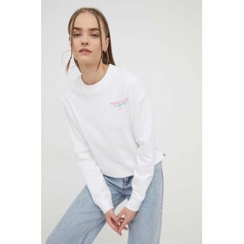 Tommy Jeans bluza femei, culoarea alb, cu imprimeu