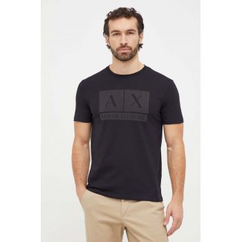 Armani Exchange tricou din bumbac barbati, culoarea negru, cu imprimeu de firma original