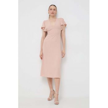 BOSS rochie culoarea bej, midi, drept 50488660