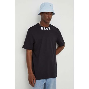 MSGM tricou din bumbac bărbați, culoarea negru, cu imprimeu 3640MM118.247002