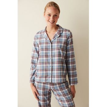 Pijama cu pantaloni lungi si model in carouri ieftine
