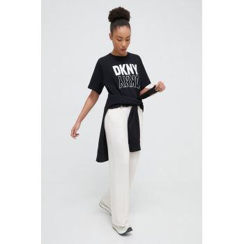 Dkny pantaloni de trening culoarea bej, neted ieftin