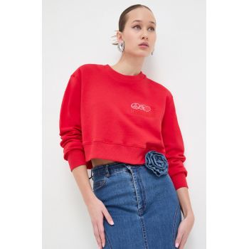 Moschino Jeans hanorac de bumbac femei, culoarea rosu, cu imprimeu