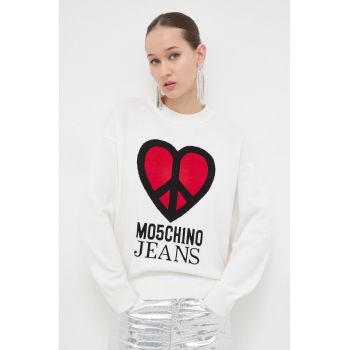 Moschino Jeans pulover de bumbac culoarea bej, light