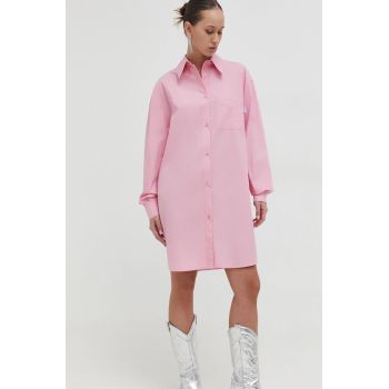 Moschino Jeans rochie din bumbac culoarea roz, mini, oversize