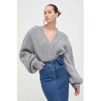 Rotate pulover de lana femei, culoarea gri, călduros de firma original
