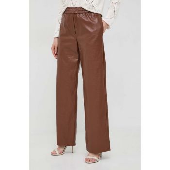 Weekend Max Mara pantaloni femei, culoarea maro, drept, high waist 2415130000000