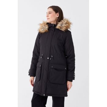 Geaca parka cu gluga cu garnitura de blana sintetica