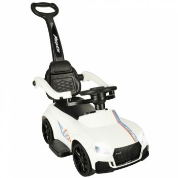 Masinuta copii de impins cu maner sunete si lumini White, prevazuta cu suport pentru picioare, spatar mare confortabil, potrivita copiilor cu varsta mai mare de 1,6 ani cu greutatea pana la 23 kg