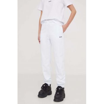 MSGM pantaloni de trening din bumbac culoarea alb, neted