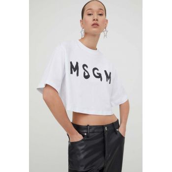 MSGM tricou din bumbac femei, culoarea alb 3641MDM137.247002 de firma original