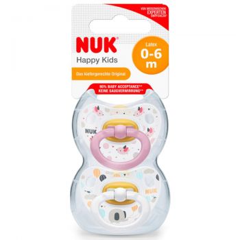 Set 2 suzete Nuk Happy Kids Latex M1 0-6 luni Roz de firma originala