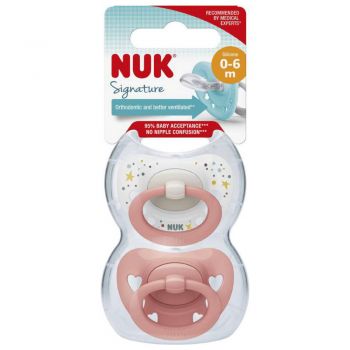 Set 2 suzete Nuk Signature Silicon M1 0-6 luni Roz de firma originala