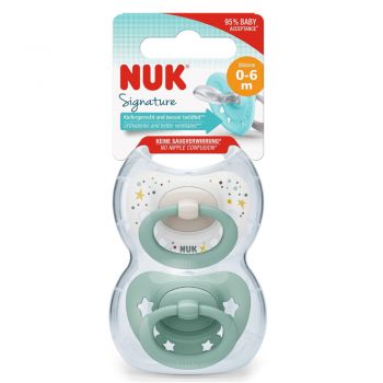 Set 2 suzete Nuk Signature Silicon M1 0-6 luni Verde de firma originala