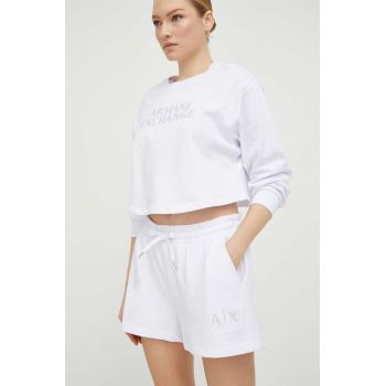 Armani Exchange pantaloni scurti din bumbac culoarea alb, cu imprimeu, high waist