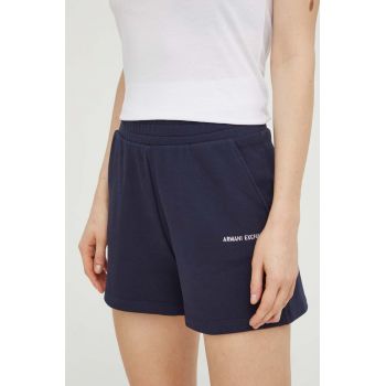 Armani Exchange pantaloni scurti din bumbac culoarea albastru marin, neted, high waist