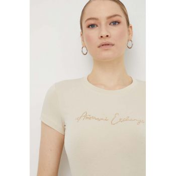 Armani Exchange tricou femei, culoarea bej de firma original