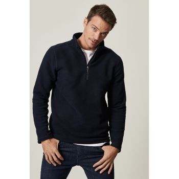 Bluza sport din micro fleece cu fenta cu fermoar - Bleumarin ieftin