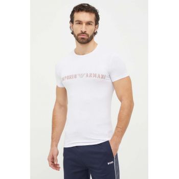 Emporio Armani Underwear tricou lounge culoarea alb, cu imprimeu