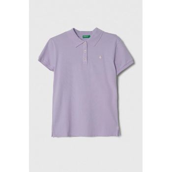 United Colors of Benetton tricou polo copii culoarea violet, cu guler ieftin