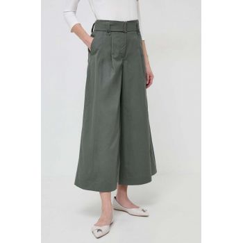 Weekend Max Mara pantaloni de bumbac culoarea verde, lat, high waist