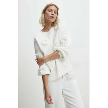 Answear Lab pulover de lana culoarea alb