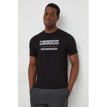 Armani Exchange tricou din bumbac barbati, culoarea negru, cu imprimeu de firma original