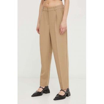 Bruuns Bazaar pantaloni femei, culoarea bej, mulata, high waist