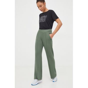 Dkny pantaloni de trening culoarea verde, neted la reducere