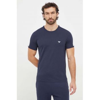 Emporio Armani Underwear tricou lounge culoarea albastru marin, cu imprimeu ieftin