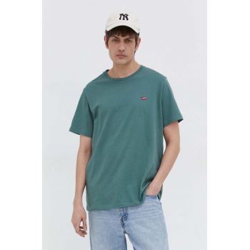 Levi's tricou din bumbac barbati, culoarea verde, neted ieftin