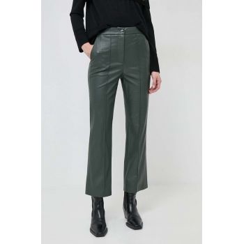 Max Mara Leisure pantaloni femei, culoarea verde, mulata, high waist